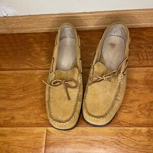 Lands End Suede Boat Shoes Loafers Chestnut Leather Lace Driving Loafers Sz 10‎